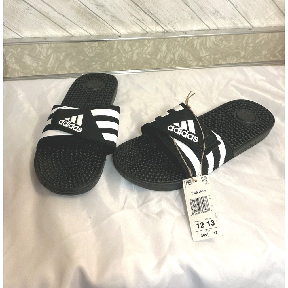 Adidas Adissage Men's Size 12/Women's 13 Slide Sandals. Black/White. NWT.